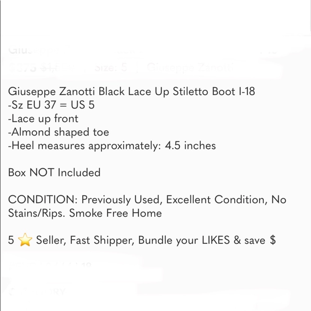 Euc Giuseppe Zanotti Black Lace Up Stiletto Boot I-18 - Picture 5 of 16